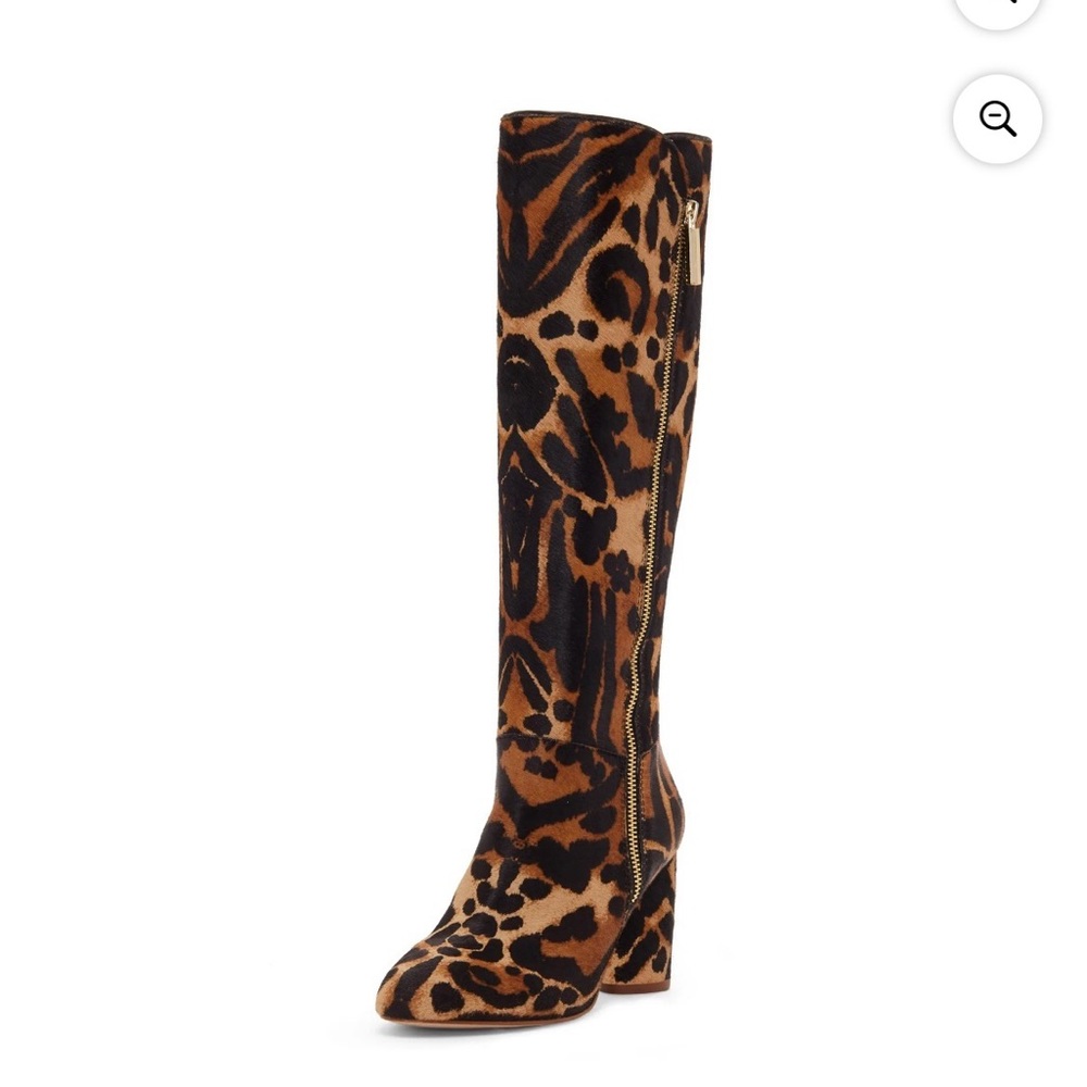 Louise Et Cie Zenia Genuine Calf Hair Knee High Leopard Print Block Heel Boots 7 - Picture 4 of 15